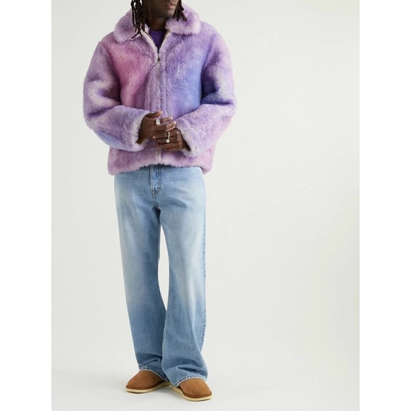 Erl Gradient Shearling Leather Coat in Pink size Medium - Picture 2 of 5